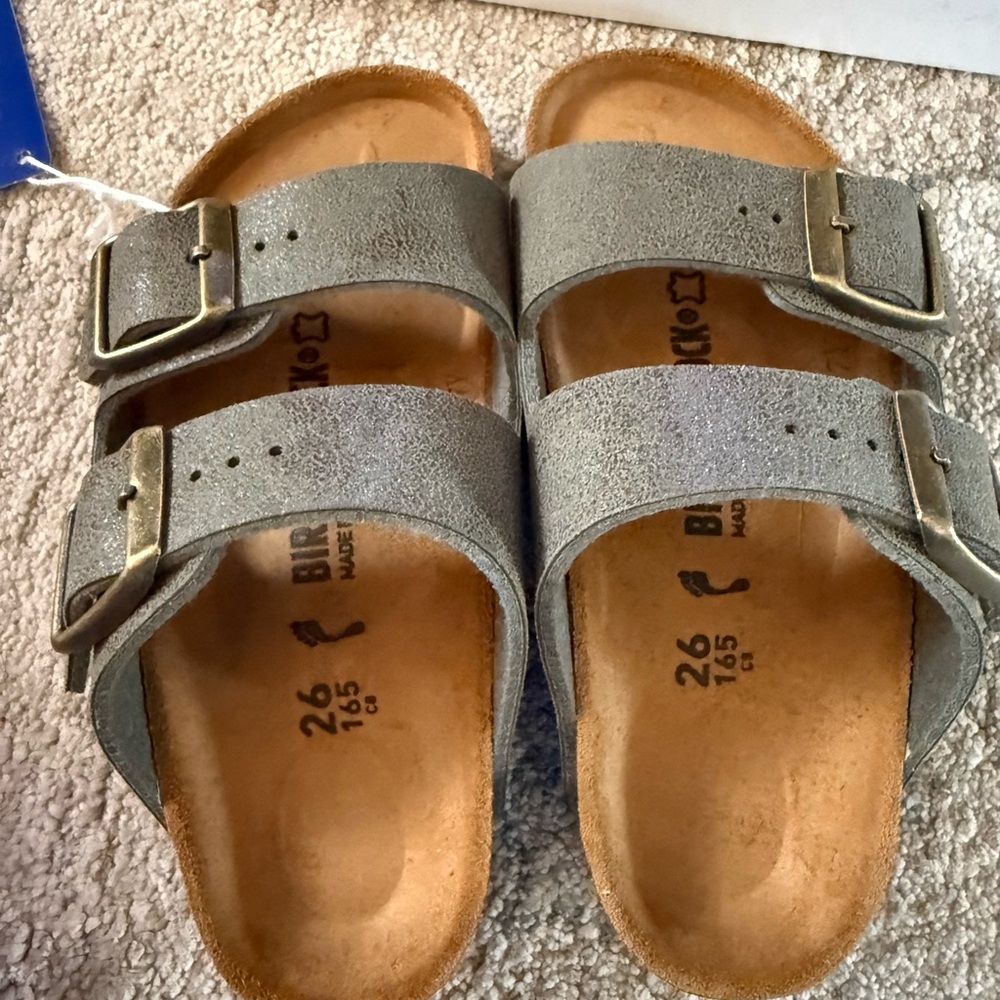 Birkenstock Arizona Two-Strap Suede Sandal in Sandwash Green Camo - Picture 2 of 5